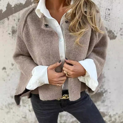 Manteau Femme Court en Cachemire Doux avec Capuche et Fermeture Éclair - PanierRoyale