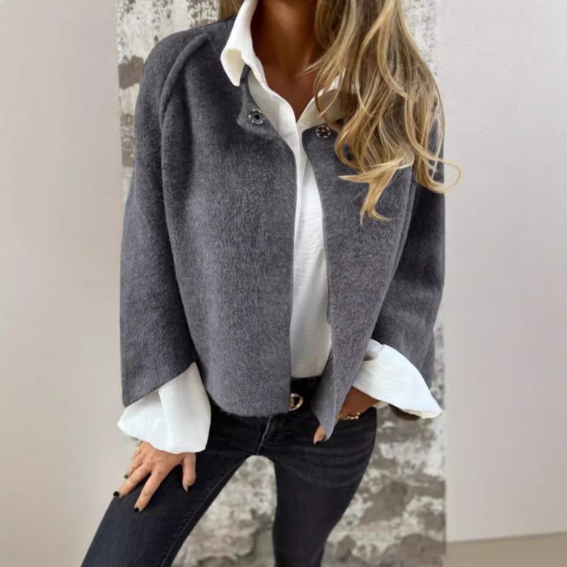 Manteau Femme Court en Cachemire Doux avec Capuche et Fermeture Éclair