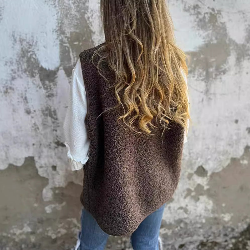 Gilet Sans Manches Femme Boutons Chaud Pratique Coupe Ajustée
