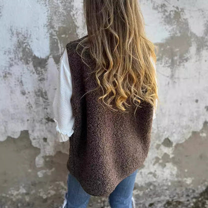 Gilet Sans Manches Femme Boutons Chaud Pratique Coupe Ajustée