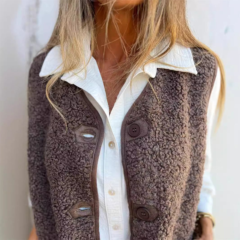 Gilet Sans Manches Femme Boutons Chaud Pratique Coupe Ajustée