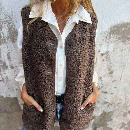 Gilet Sans Manches Femme Boutons Chaud Pratique Coupe Ajustée