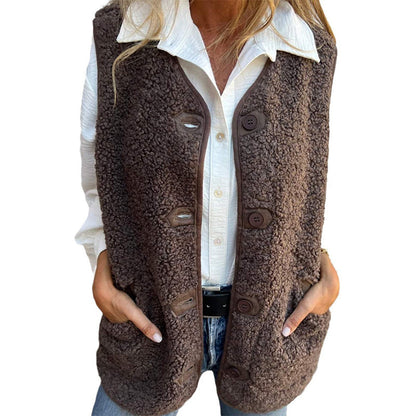 Gilet Sans Manches Femme Boutons Chaud Pratique Coupe Ajustée