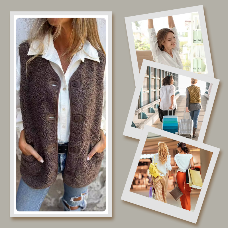 Gilet Sans Manches Femme Boutons Chaud Pratique Coupe Ajustée
