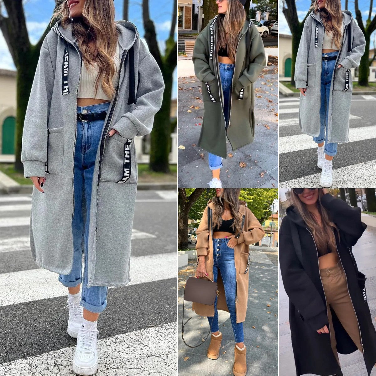 Manteau long Femme Capuche Style Sweat Coupe Ample Confortable