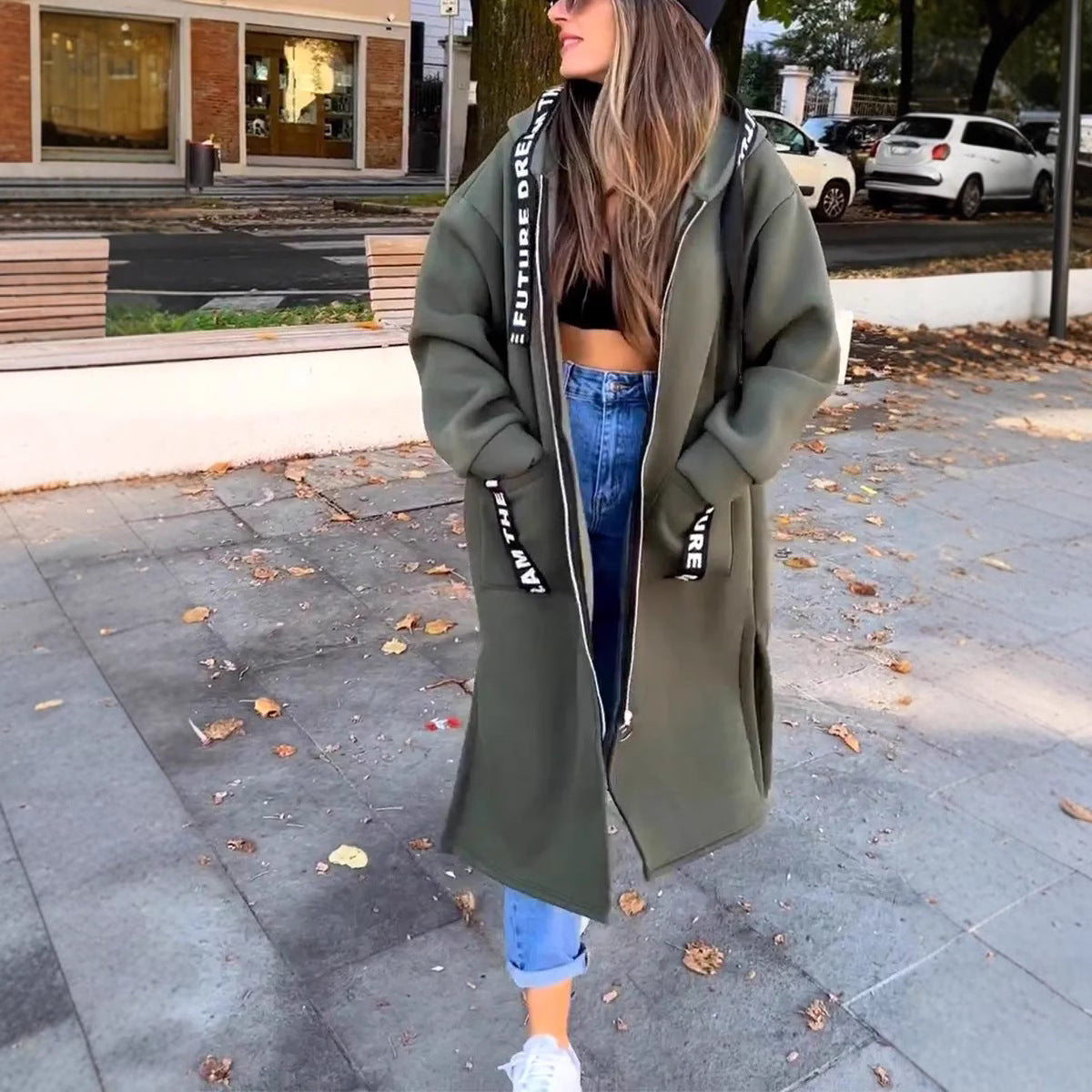 Manteau long Femme Capuche Style Sweat Coupe Ample Confortable