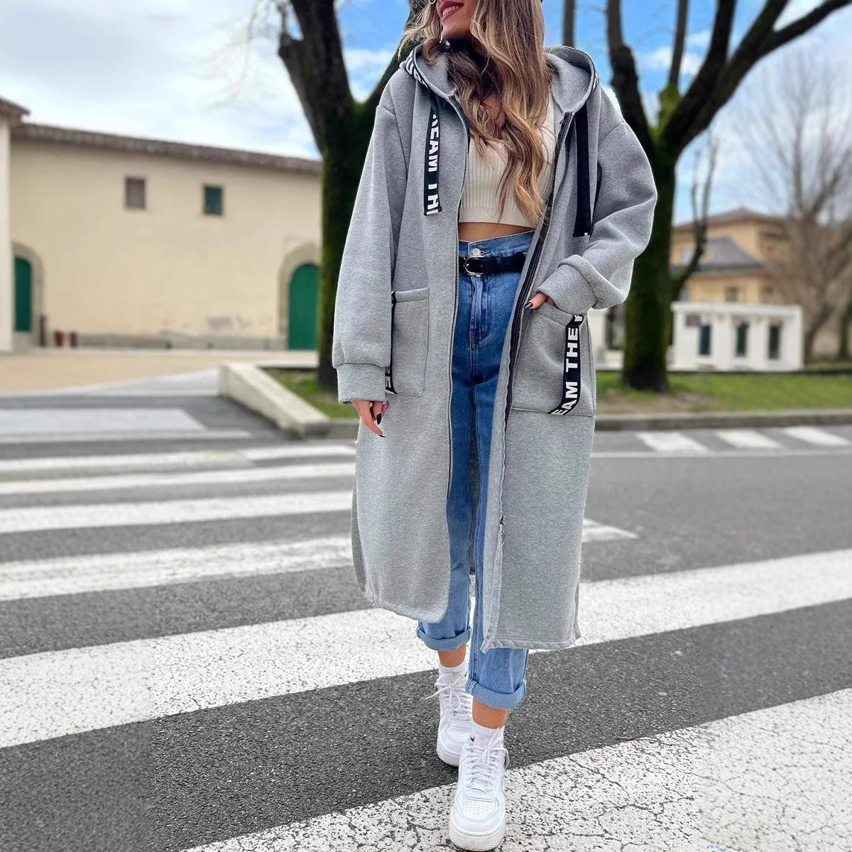 Manteau long Femme Capuche Style Sweat Coupe Ample Confortable - PanierRoyale
