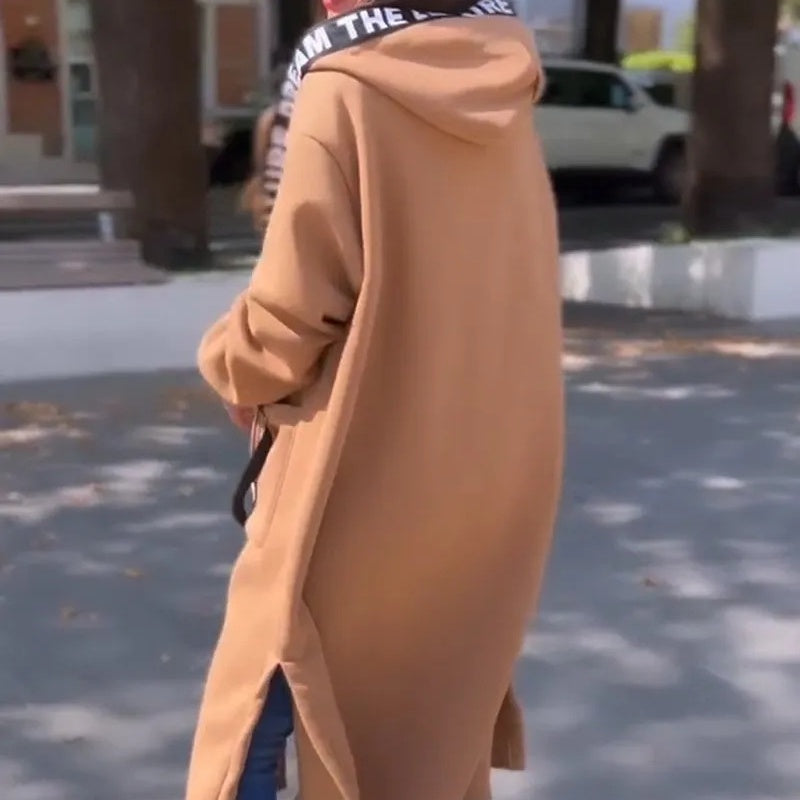 Manteau long Femme Capuche Style Sweat Coupe Ample Confortable