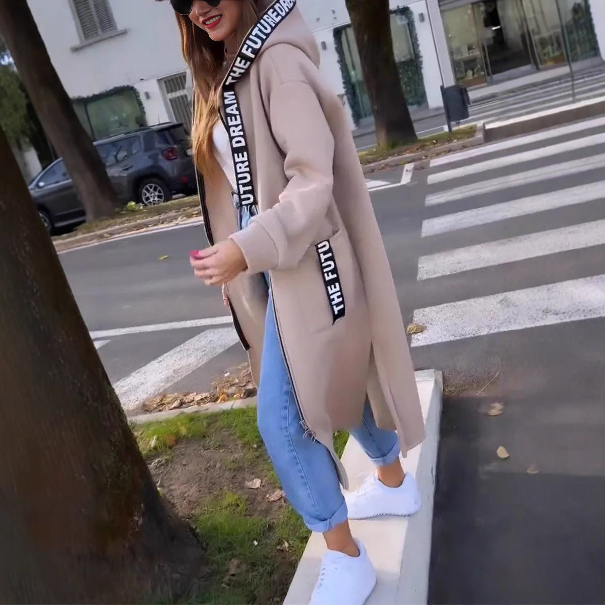 Manteau long Femme Capuche Style Sweat Coupe Ample Confortable
