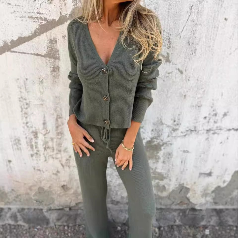 Ensemble Femme Cardigan et Pantalon Tricot Fluide Confortable Casual - PanierRoyale