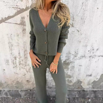 Ensemble Femme Cardigan et Pantalon Tricot Fluide Confortable Casual - PanierRoyale