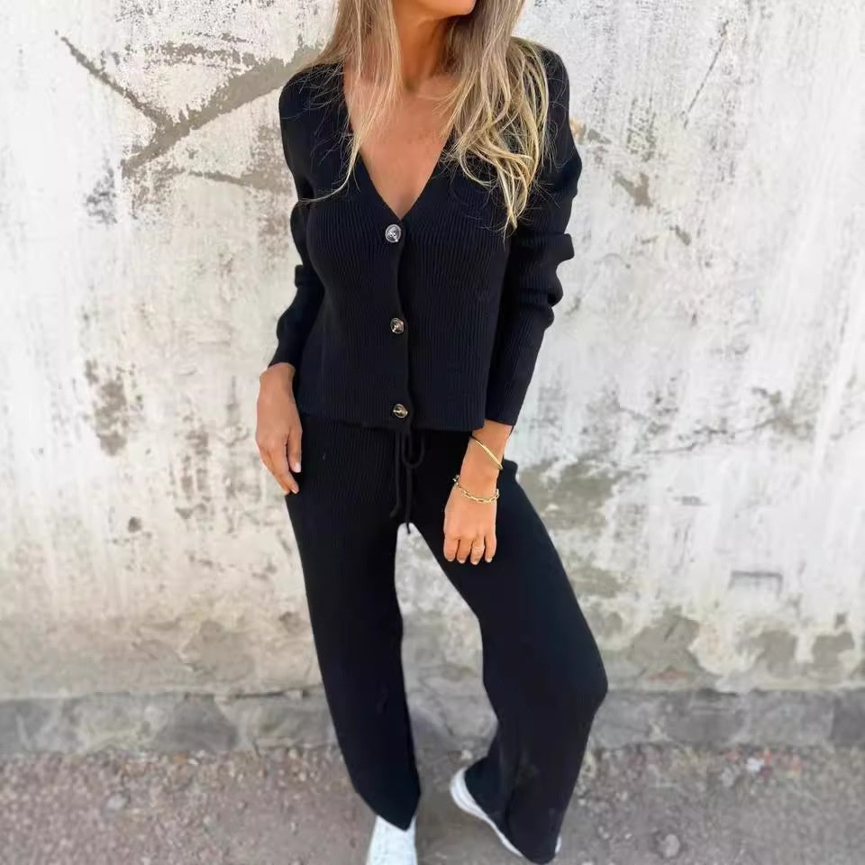 Ensemble Femme Cardigan et Pantalon Tricot Fluide Confortable Casual