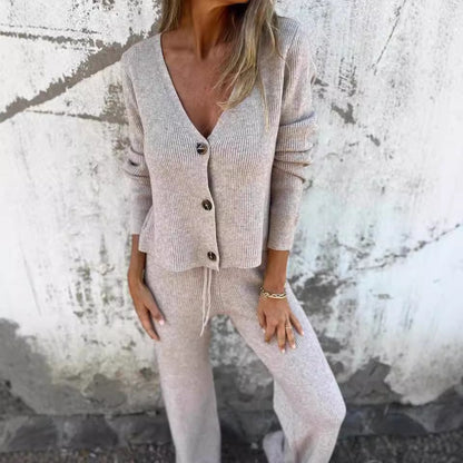 Ensemble Femme Cardigan et Pantalon Tricot Fluide Confortable Casual