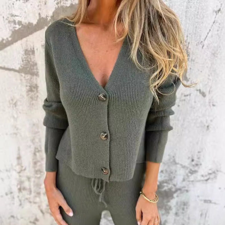 Ensemble Femme Cardigan et Pantalon Tricot Fluide Confortable Casual