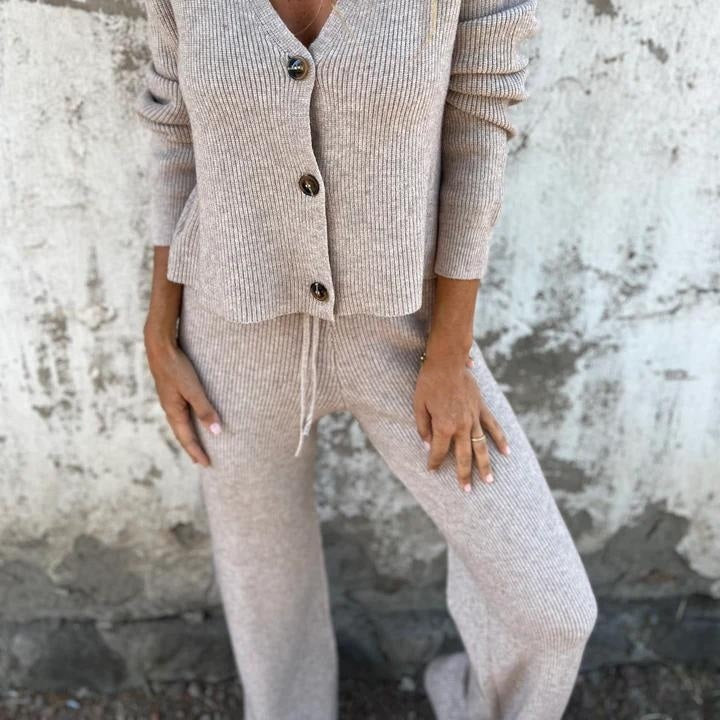 Ensemble Femme Cardigan et Pantalon Tricot Fluide Confortable Casual