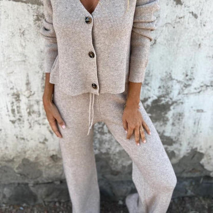 Ensemble Femme Cardigan et Pantalon Tricot Fluide Confortable Casual