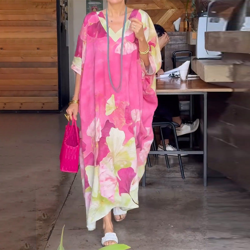 Robe Longue Femme Fluide Décolleté en V Style Bohème