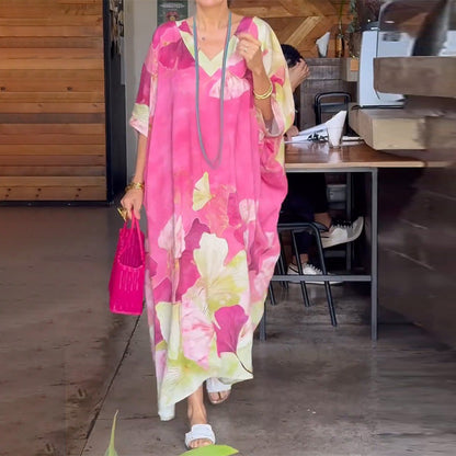 Robe Longue Femme Fluide Décolleté en V Style Bohème