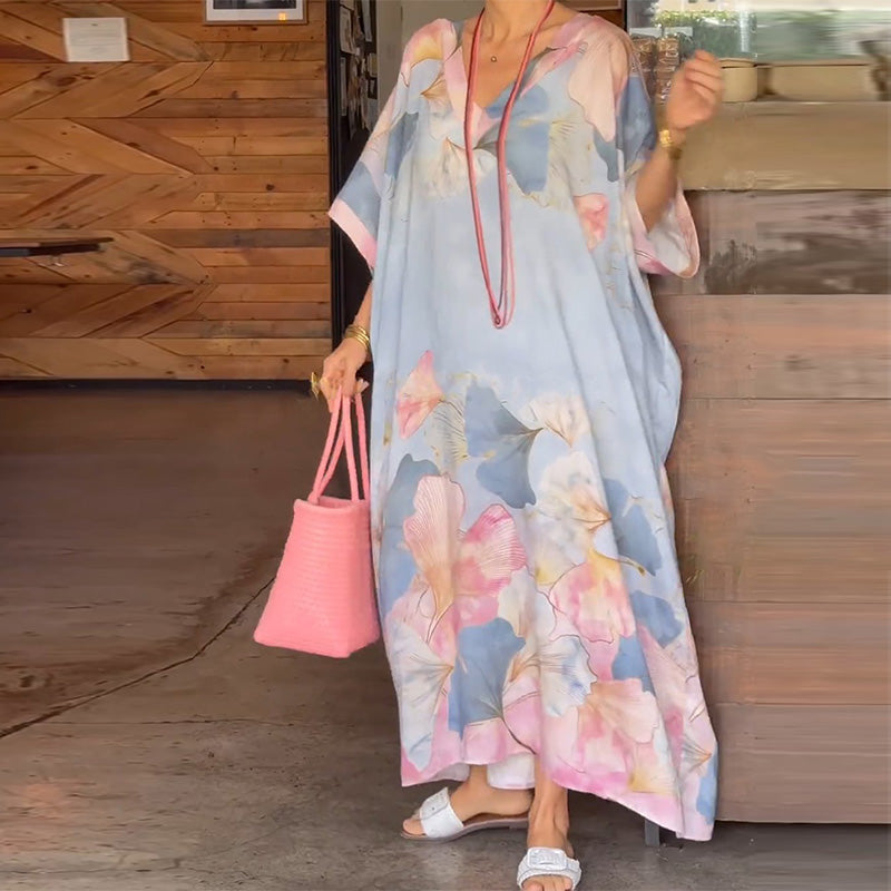 Robe Longue Femme Fluide Décolleté en V Style Bohème - PanierRoyale
