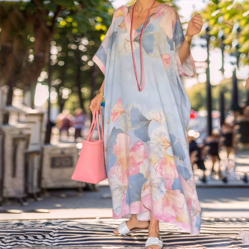 Robe Longue Femme Fluide Décolleté en V Style Bohème