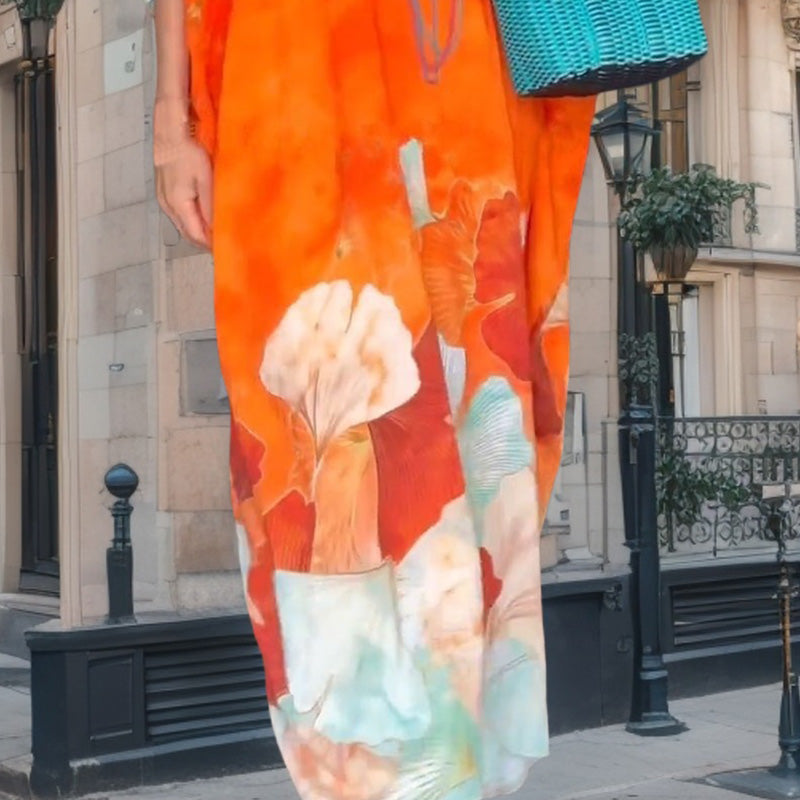 Robe Longue Femme Fluide Décolleté en V Style Bohème