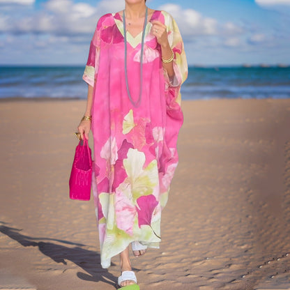 Robe Longue Femme Fluide Décolleté en V Style Bohème