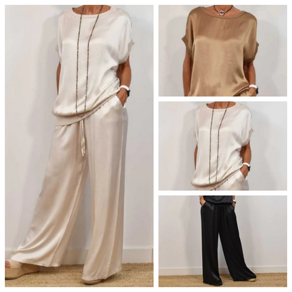 Ensemble Femme Satin Deux Pièces et Pantalon Large