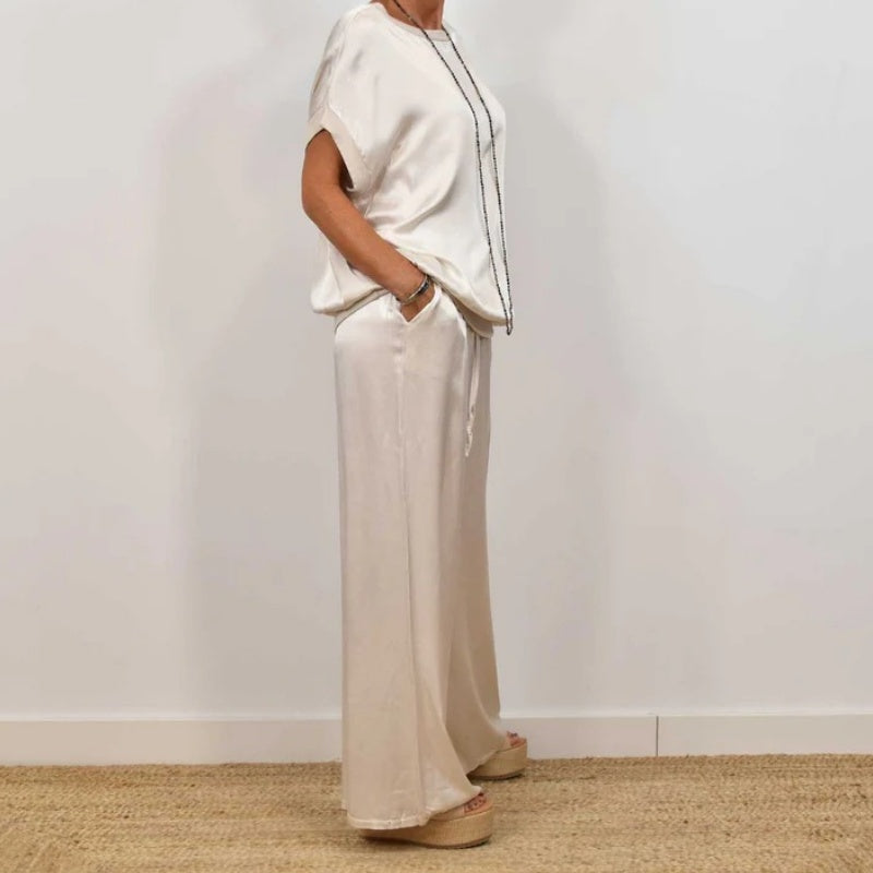 Ensemble Femme Satin Deux Pièces et Pantalon Large