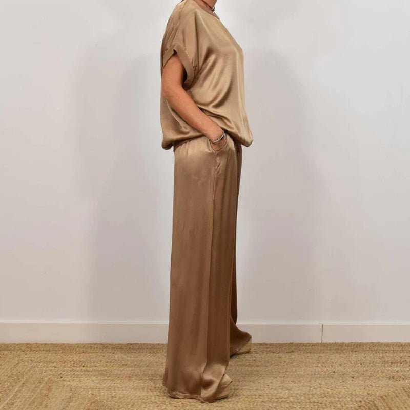 Ensemble Femme Satin Deux Pièces et Pantalon Large