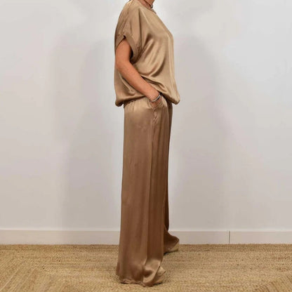 Ensemble Femme Satin Deux Pièces et Pantalon Large