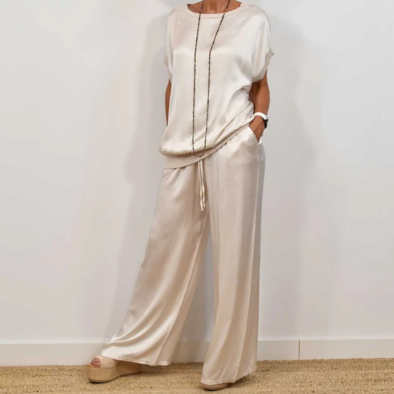 Ensemble Femme Satin Deux Pièces et Pantalon Large - PanierRoyale