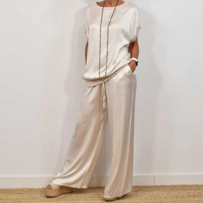 Ensemble Femme Satin Deux Pièces et Pantalon Large - PanierRoyale