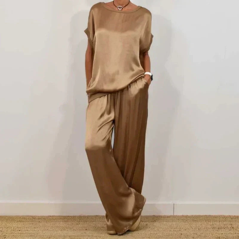 Ensemble Femme Satin Deux Pièces et Pantalon Large