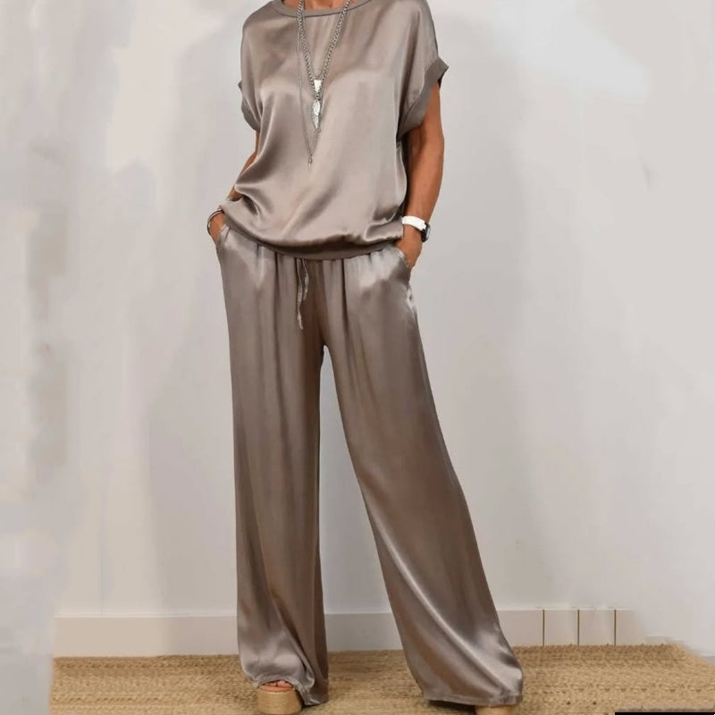 Ensemble Femme Satin Deux Pièces et Pantalon Large