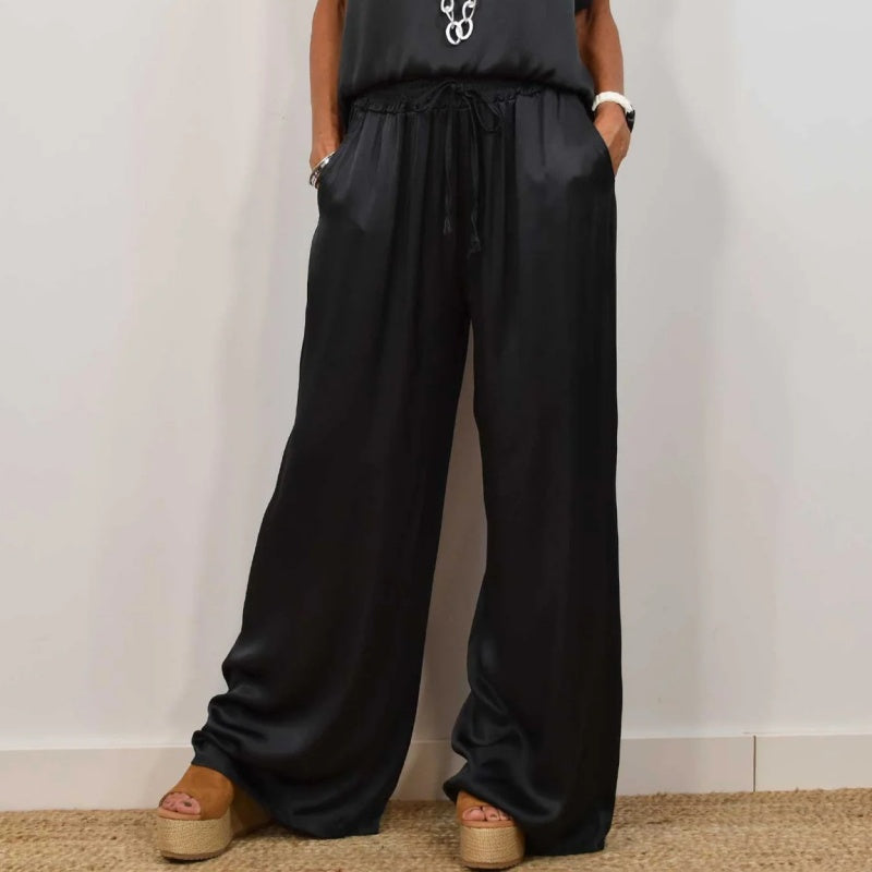 Ensemble Femme Satin Deux Pièces et Pantalon Large