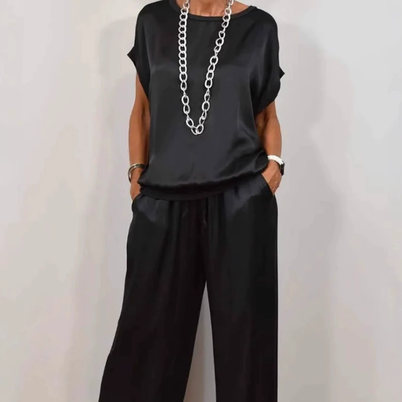 Ensemble Femme Satin Deux Pièces et Pantalon Large