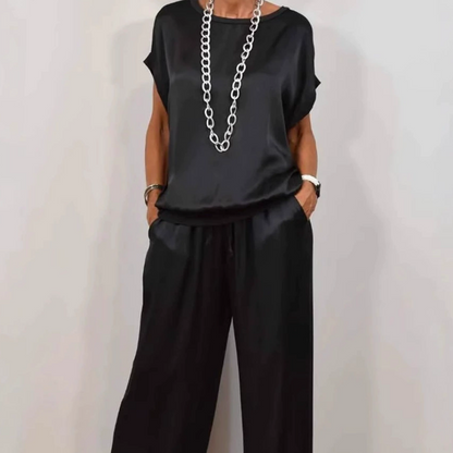 Ensemble Femme Satin Deux Pièces et Pantalon Large