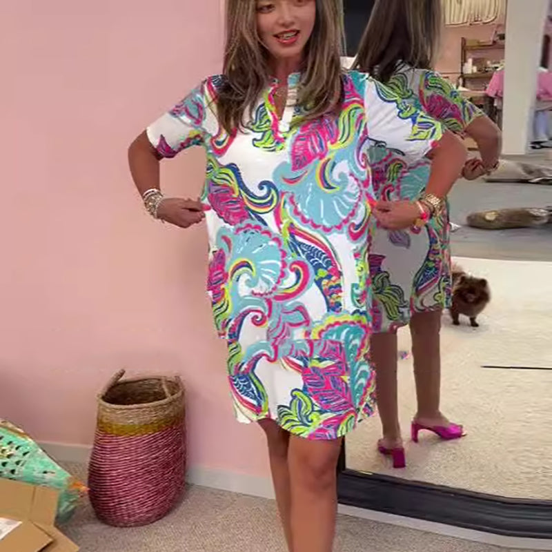 Robe Femme Imprimée Col en V Coupe Ajustée - PanierRoyale