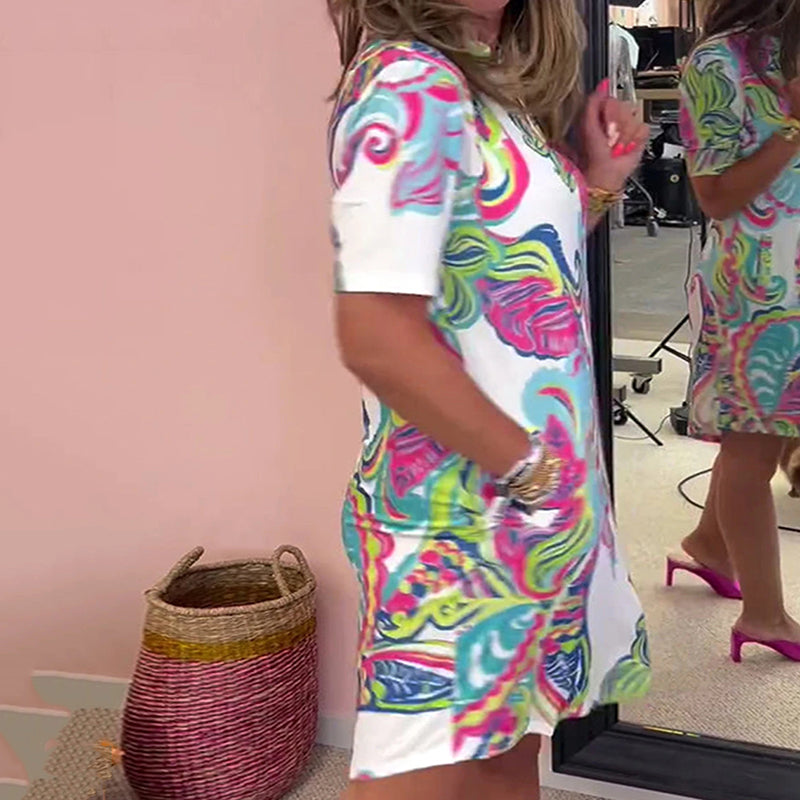 Robe Femme Imprimée Col en V Coupe Ajustée