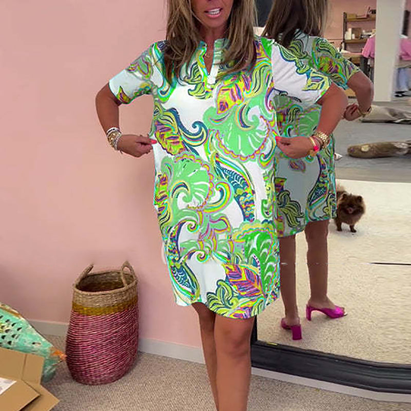 Robe Femme Imprimée Col en V Coupe Ajustée