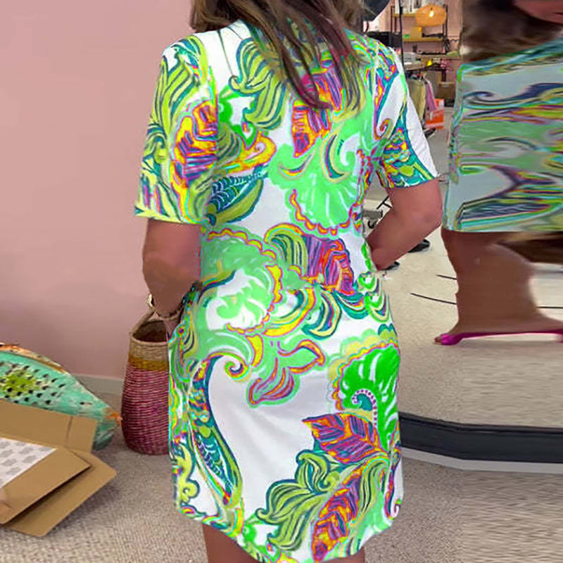 Robe Femme Imprimée Col en V Coupe Ajustée