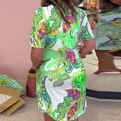 Robe Femme Imprimée Col en V Coupe Ajustée