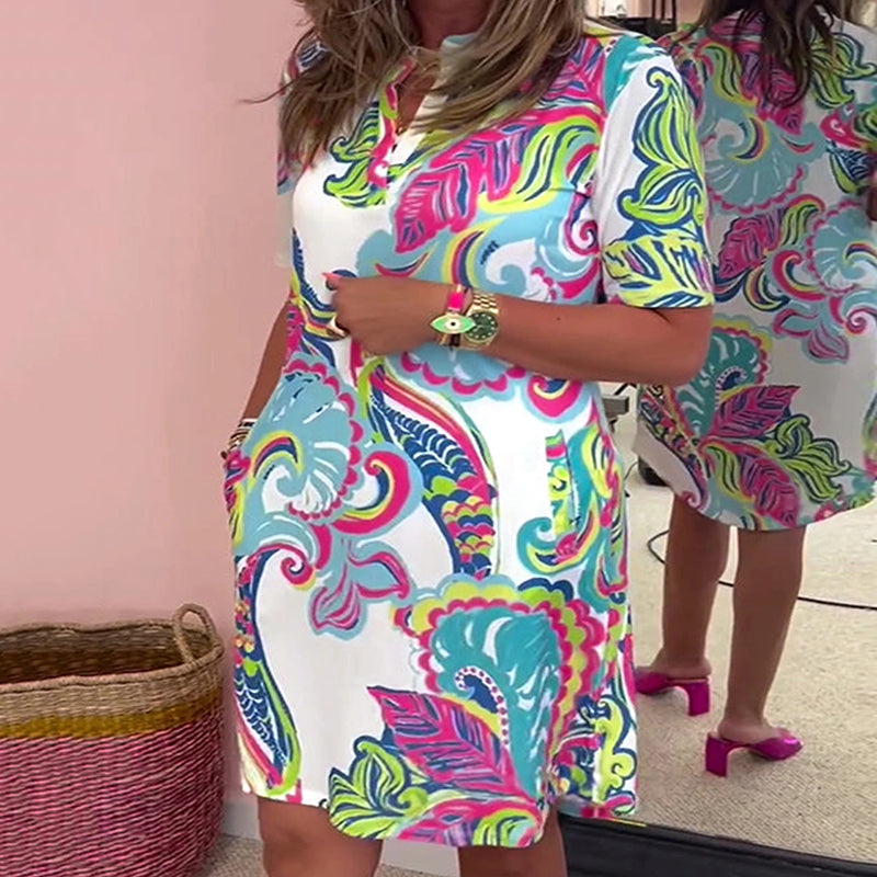 Robe Femme Imprimée Col en V Coupe Ajustée
