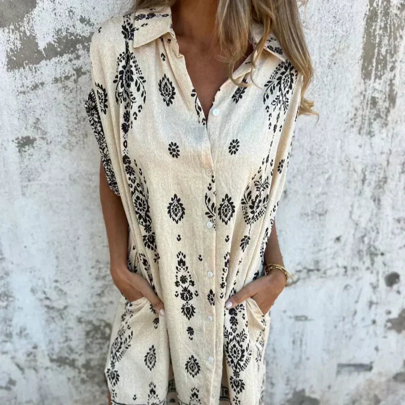 Robe Femme Fluide Imprimée Coupe Ample Poches