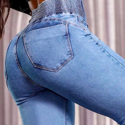 Jean Femme Taille Haute Stretch Coupe Évasée Silhouette Sculptante