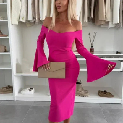Robe Femme Coupe Ajustée Manches Évasées Élégante
