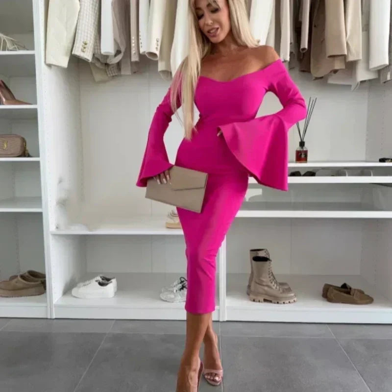 Robe Femme Coupe Ajustée Manches Évasées Élégante