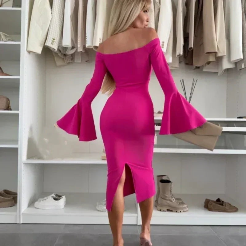 Robe Femme Coupe Ajustée Manches Évasées Élégante
