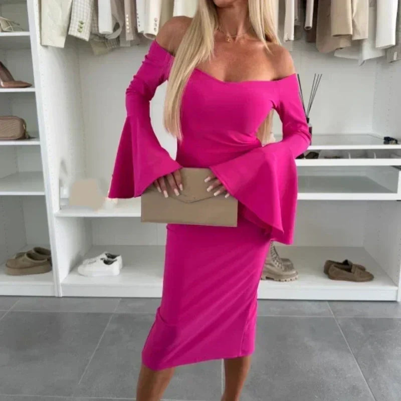 Robe Femme Coupe Ajustée Manches Évasées Élégante