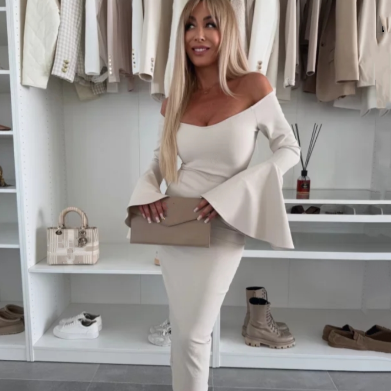 Robe Femme Coupe Ajustée Manches Évasées Élégante